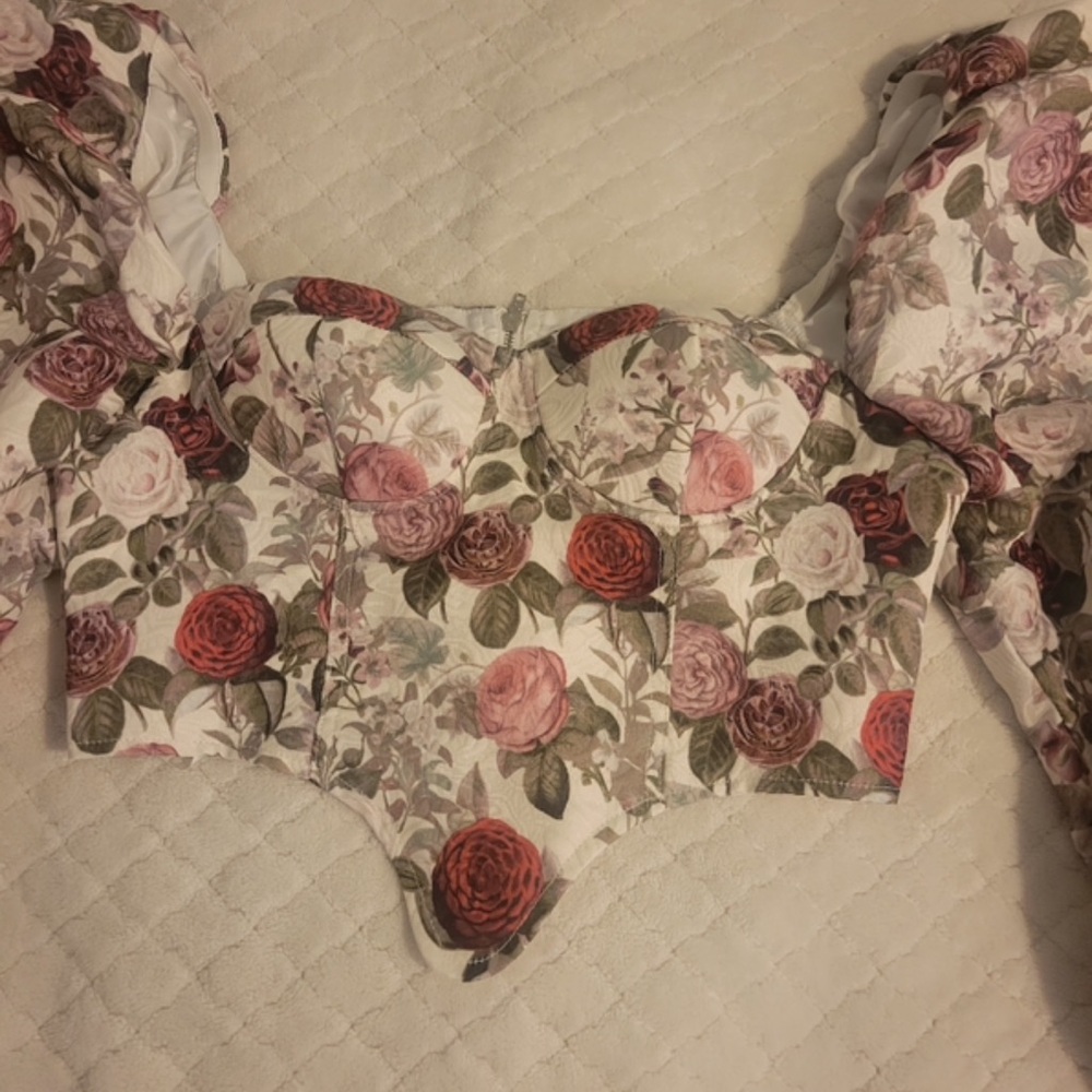SHEIN Floral Off-Shoulder Blouse - Red and Pink